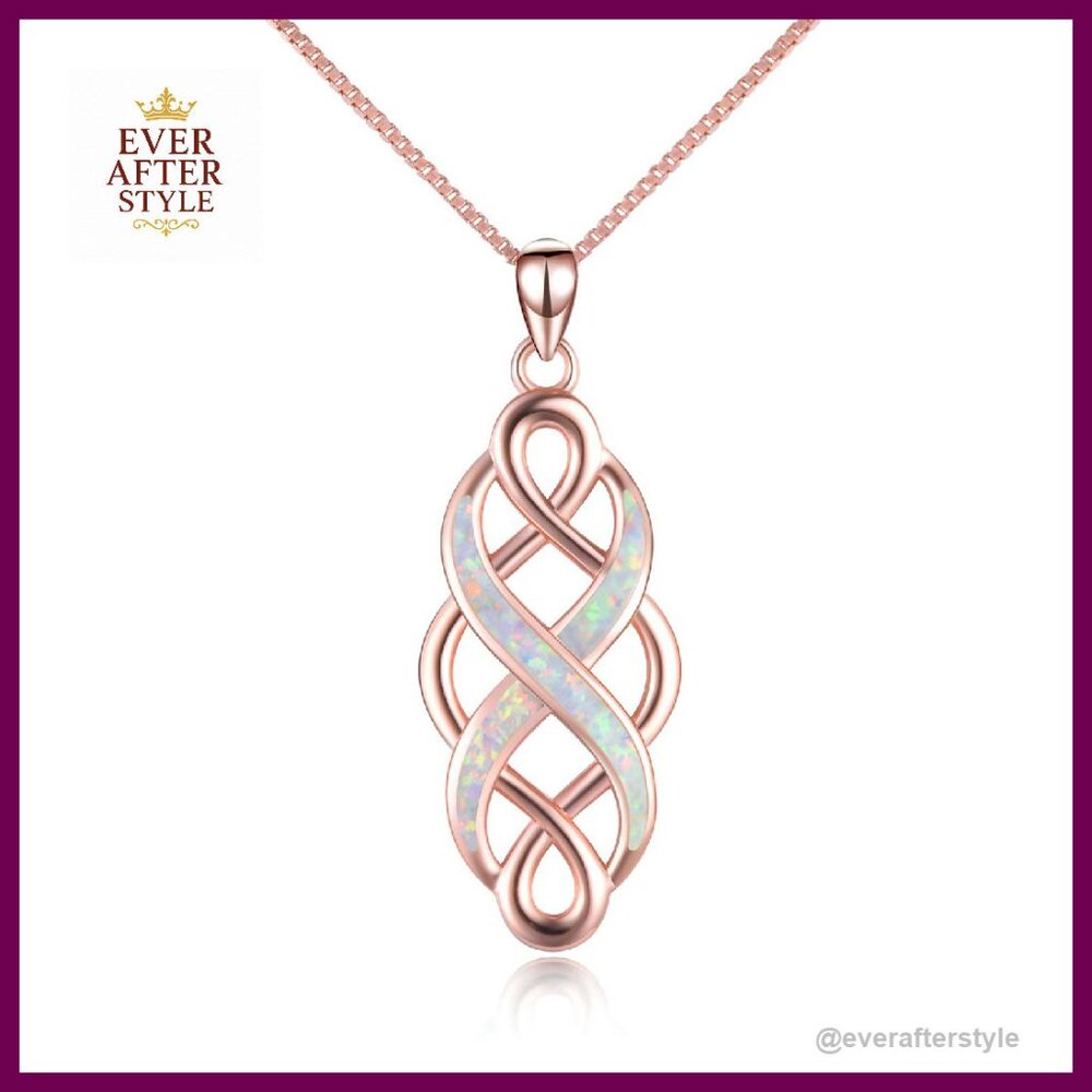 Celtic Knot Created Opal Pendant Necklace Sterling Silver Elegant Infinity Twist